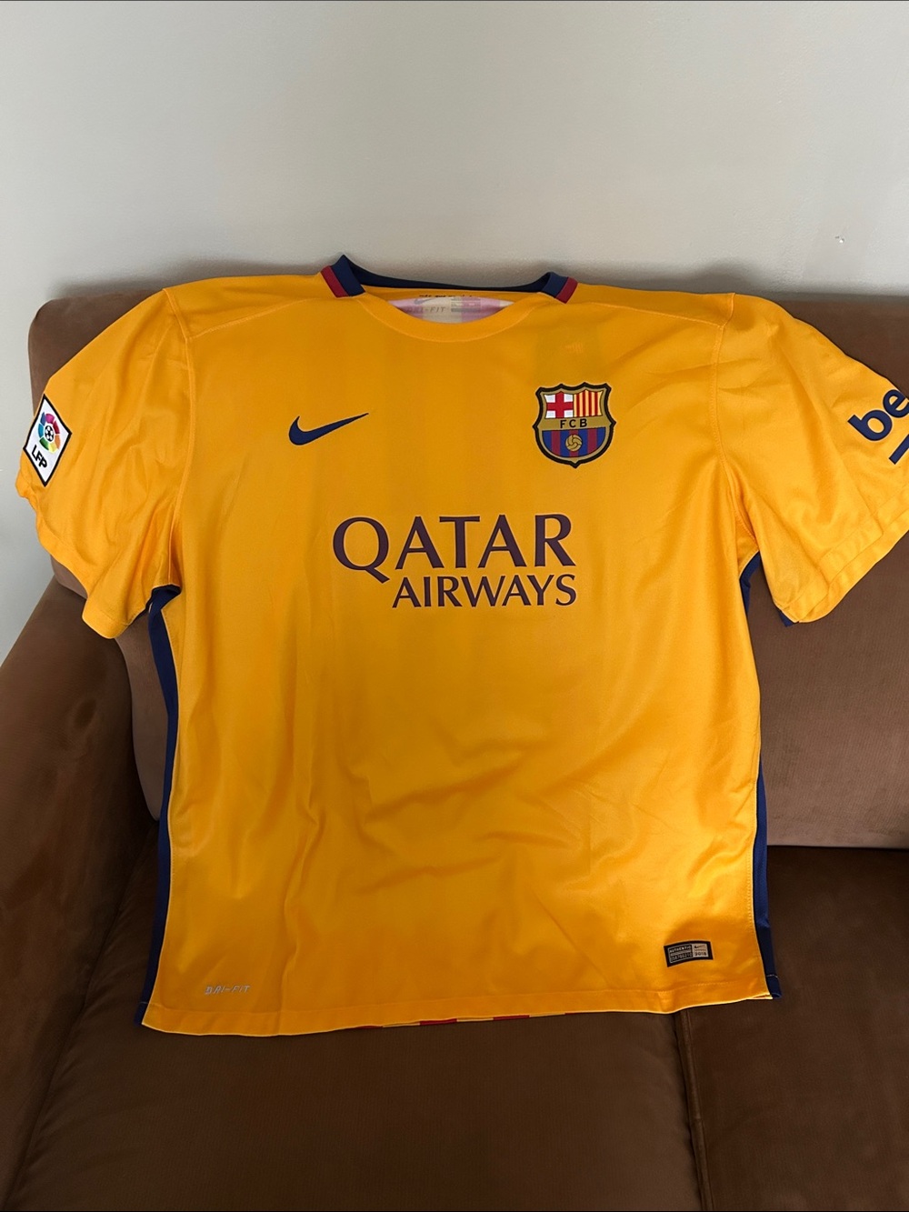 Nike FC Barcelona Yellow Away Jersey with Navy Accents